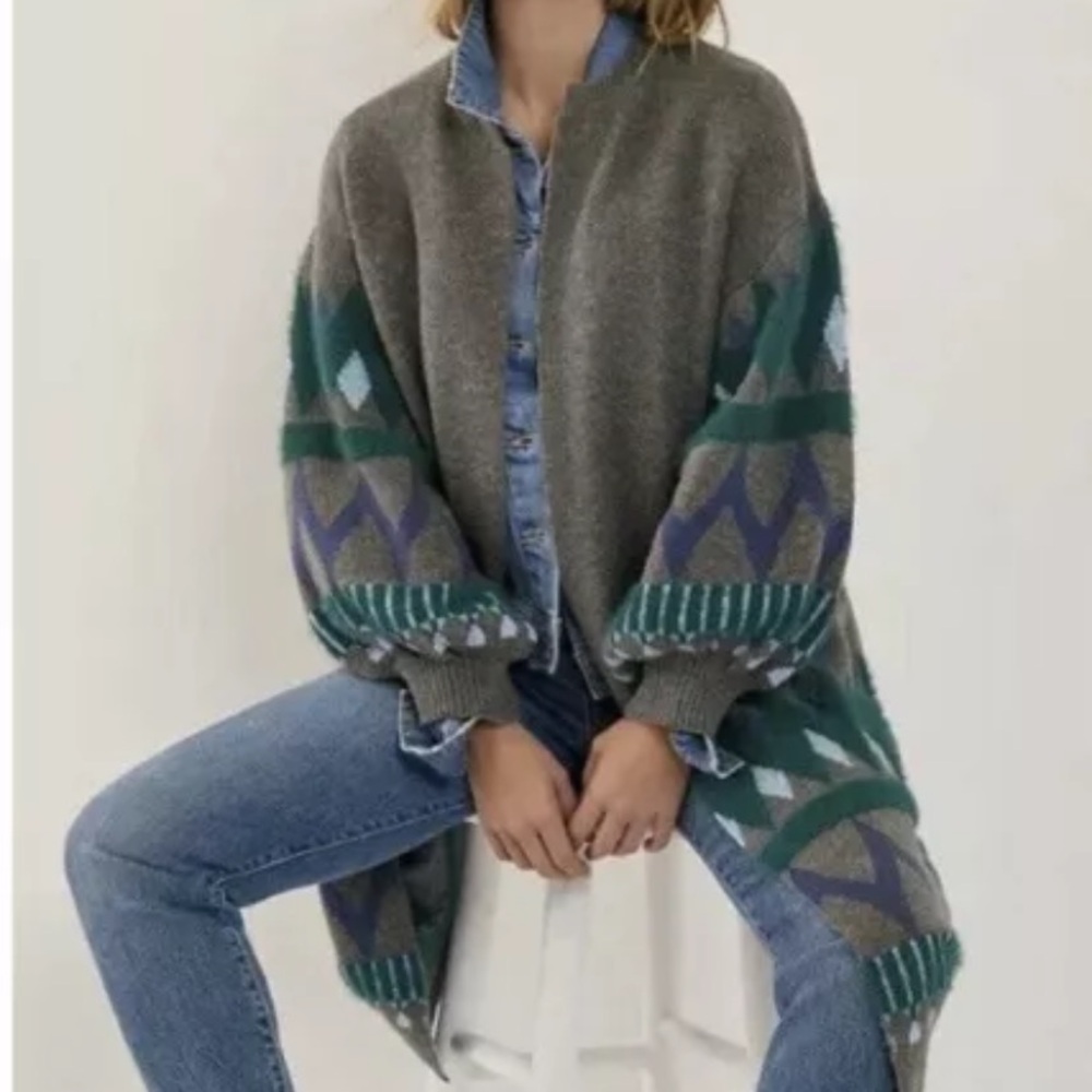 Anthropologie Kai Long Open Cardigan Sweater One Size Gray Excellent RARE HTF - Picture 2 of 12